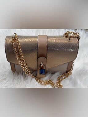 ALDO Gold Metallic Taupe Crossbody with Gold Chain